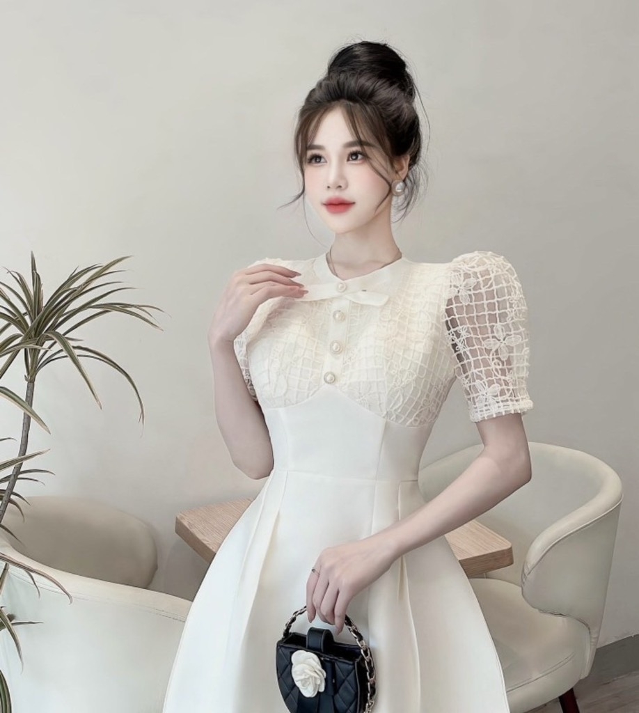 BIGSIZE 55-65kg - Đầm ren kem tiểu thư