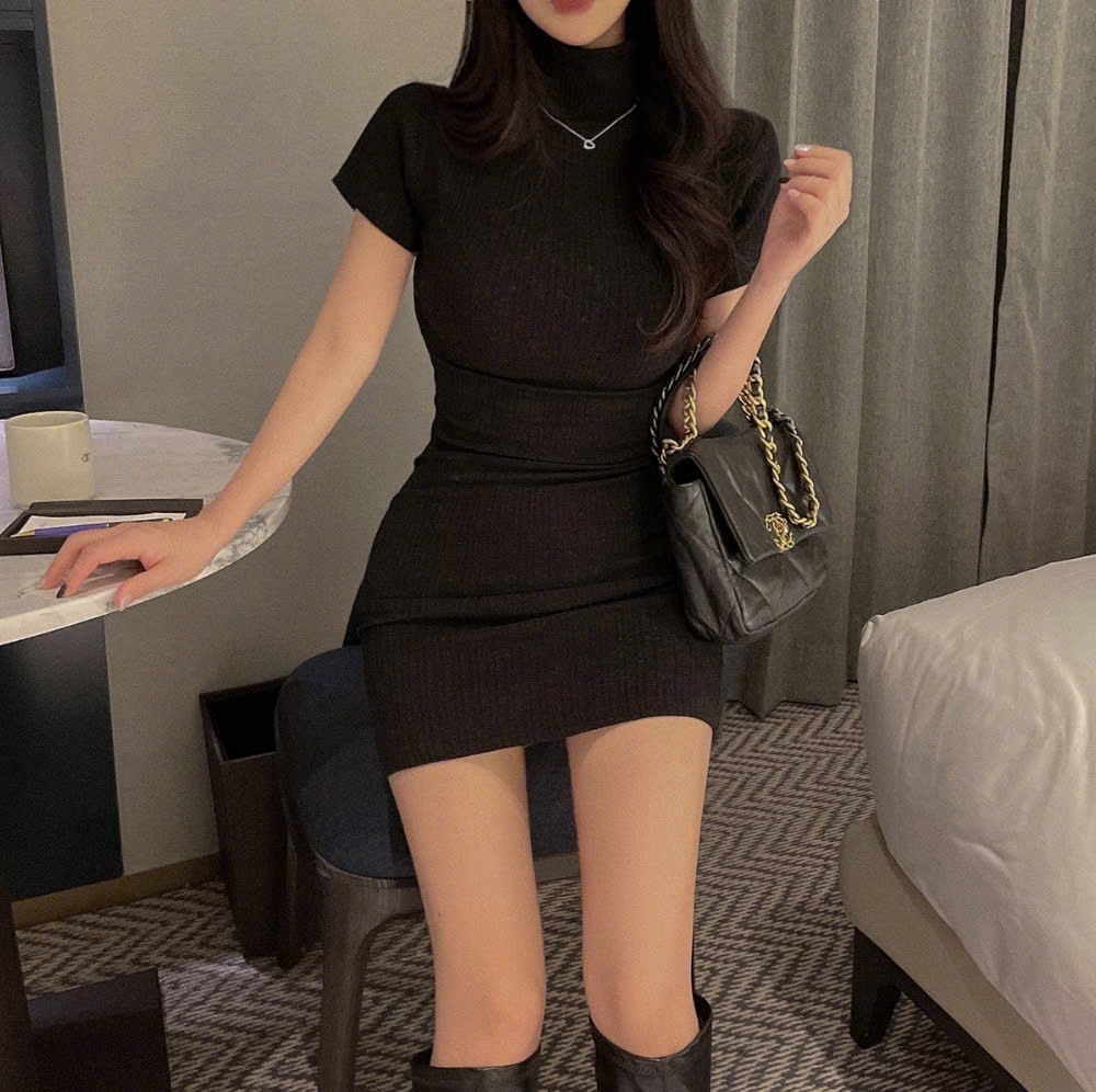 Đầm body cổ lọ - Đen