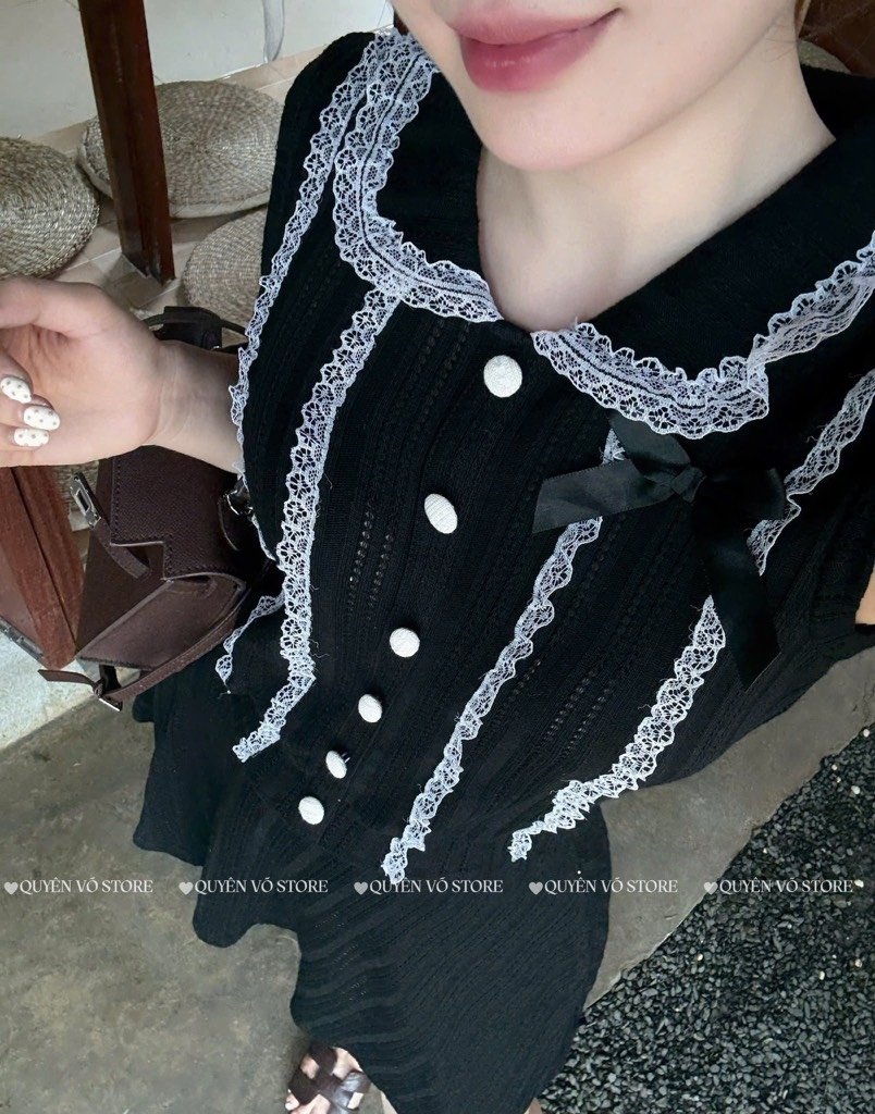 Set áo cổ sen kẹp ren - 545 - Be