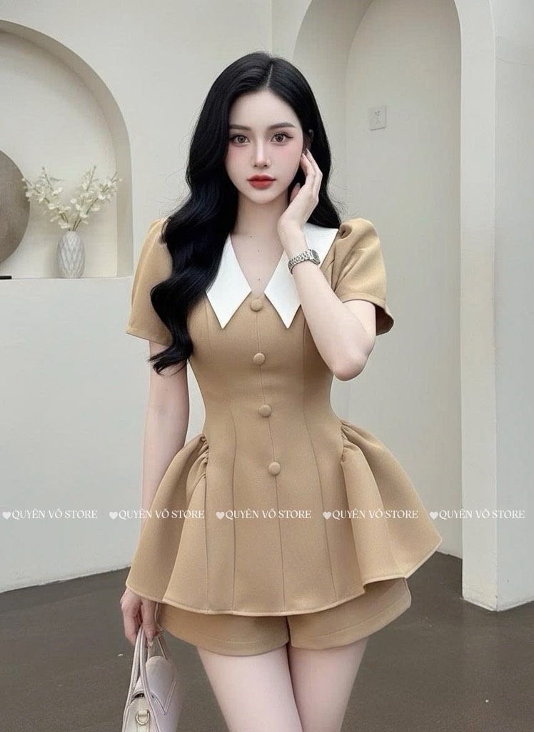 Set bộ cổ viền trắng - Nude L