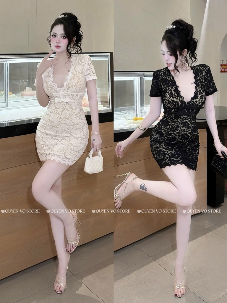 Đầm ôm body ren - Đen