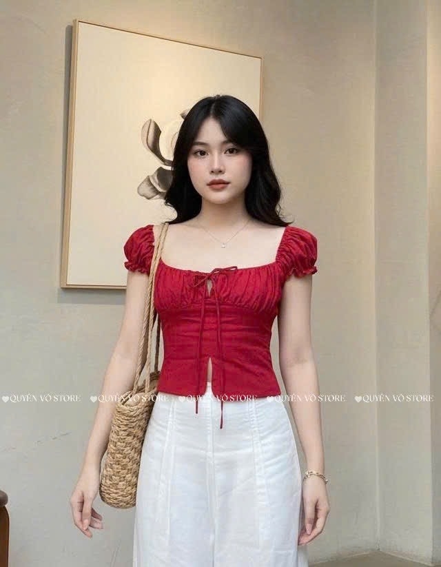 Áo ôm croptop xẻ trơn - ĐỎ