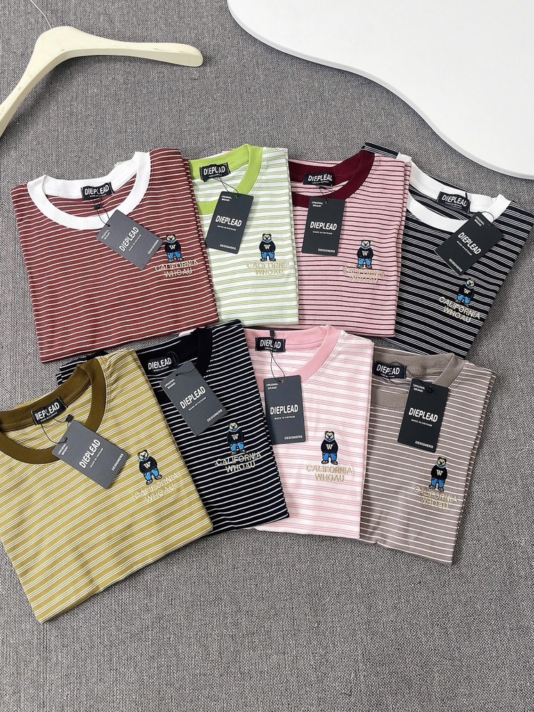 Áo thun sọc thêu gấu - Form vừa