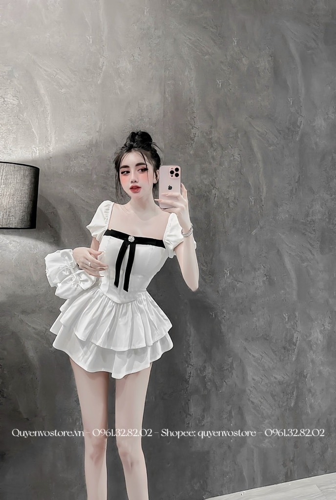Set Hot Girl nơ ngực kèm tag đá bling