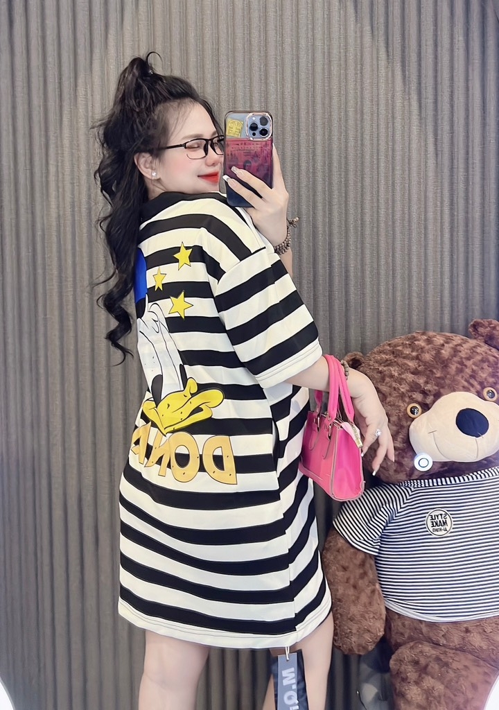 Đầm thun sọc cổ sơ mi