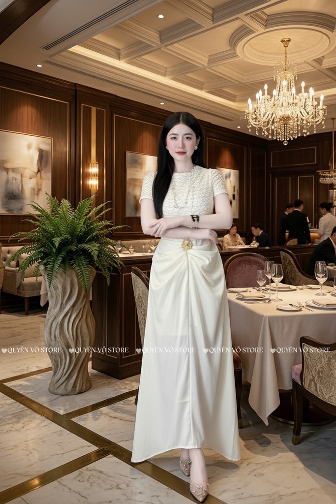 Đầm ren phối lụa