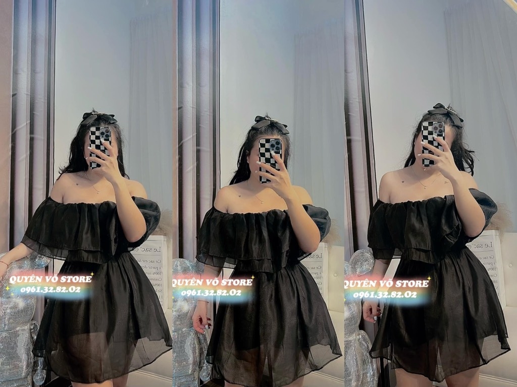 Đầm bẹc vai - Đen - Bigsize 55-65kg