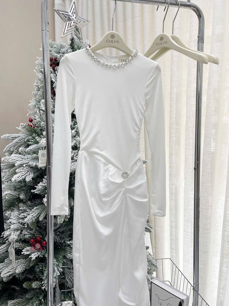 Đầm ôm body td xẻ đùi - Trắng