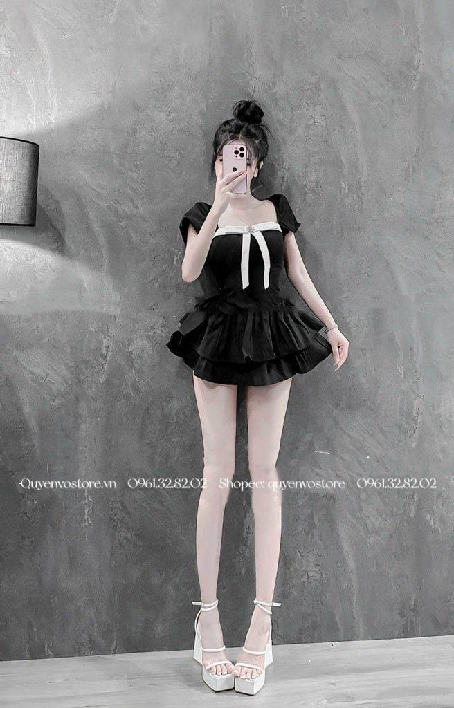 Set Hot Girl nơ ngực kèm tag đá bling