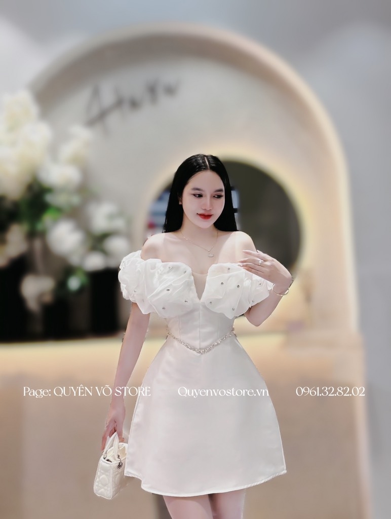 Đầm trễ vai bèo nhún đính ngọc
