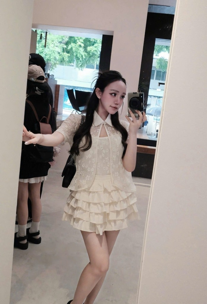 Set áo ren chân váy tầng