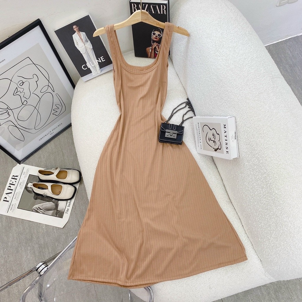 Đầm maxi body nâu 2 dây