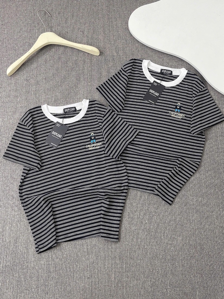 Áo thun sọc thêu gấu - Form vừa