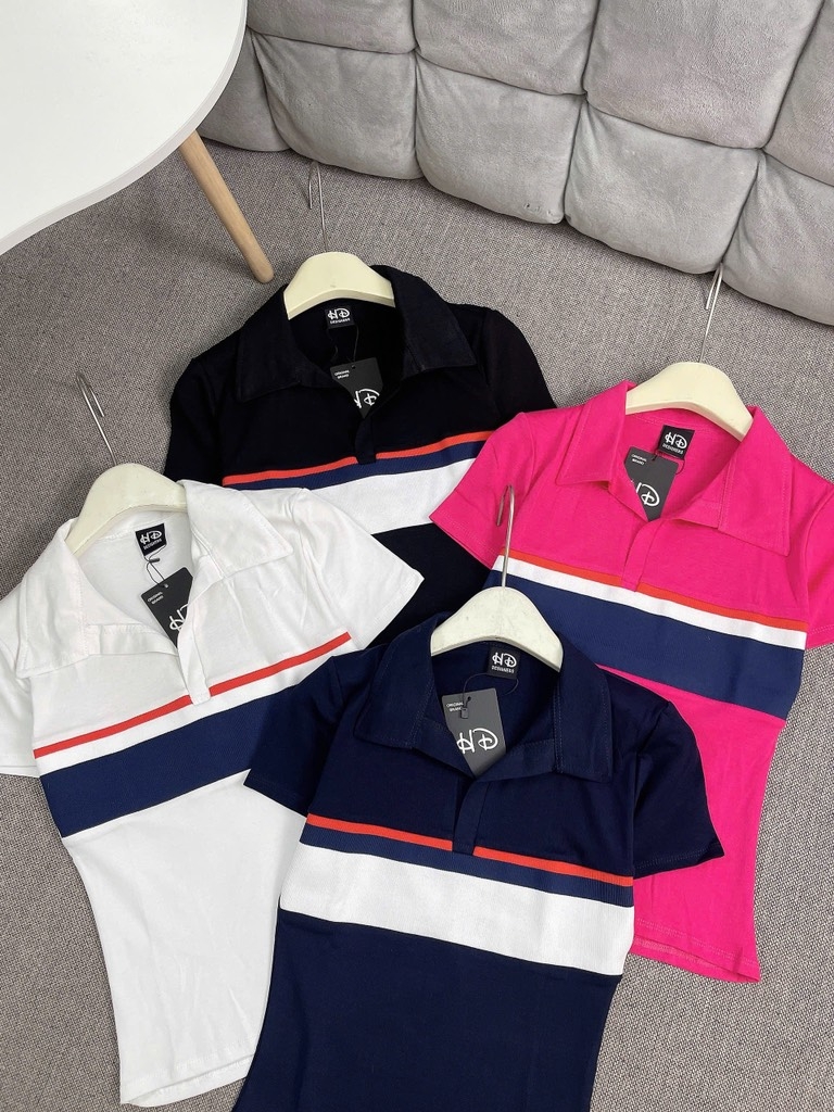 Áo thun cổ bẻ phối màu - Form vừa