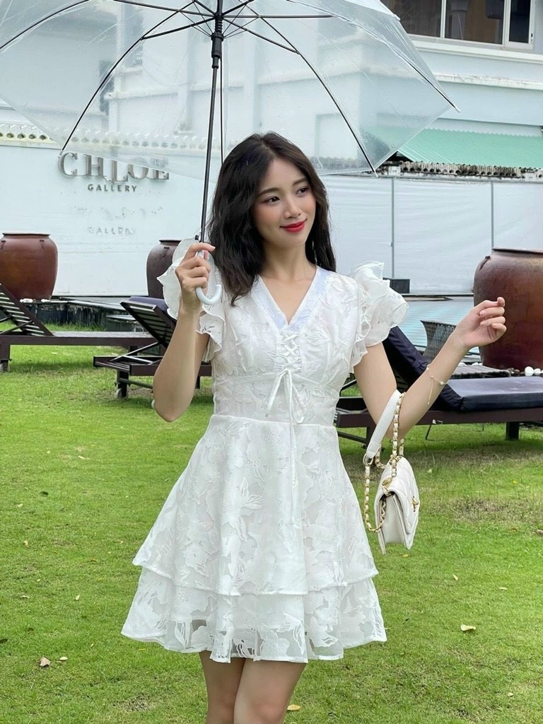 Đầm trắng hoa nổi tay tiên - S