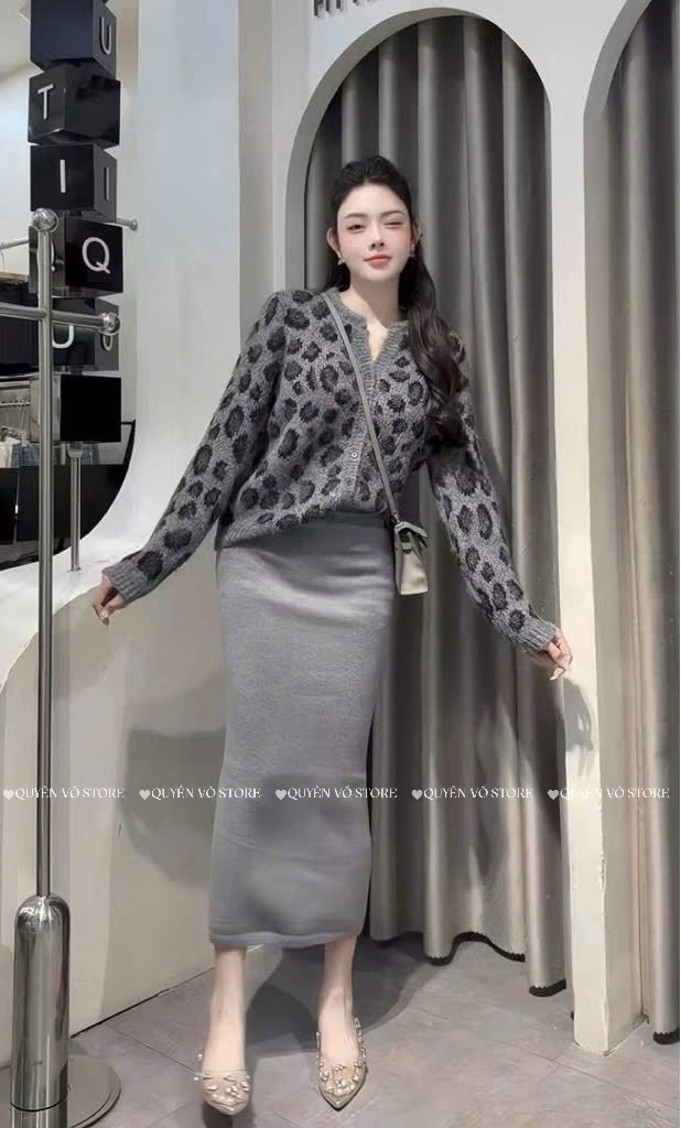 Áo khoác len da beo - Nâu