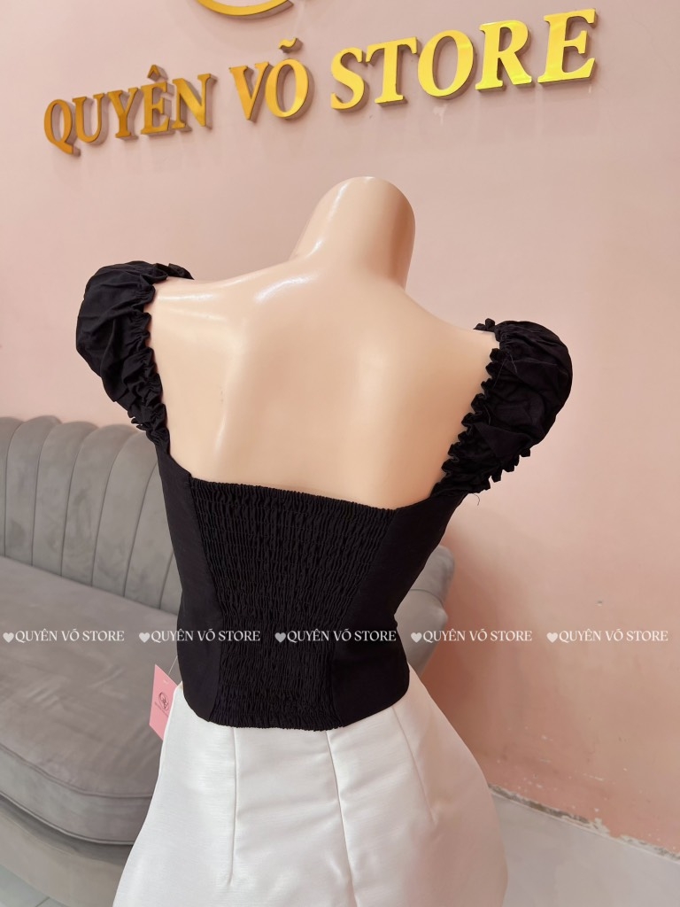 Áo ôm croptop xẻ - ĐEN