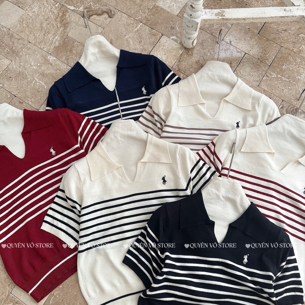 Áo MTG cổ V kẻ ngựa