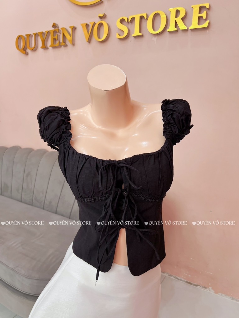Áo ôm croptop xẻ - ĐEN