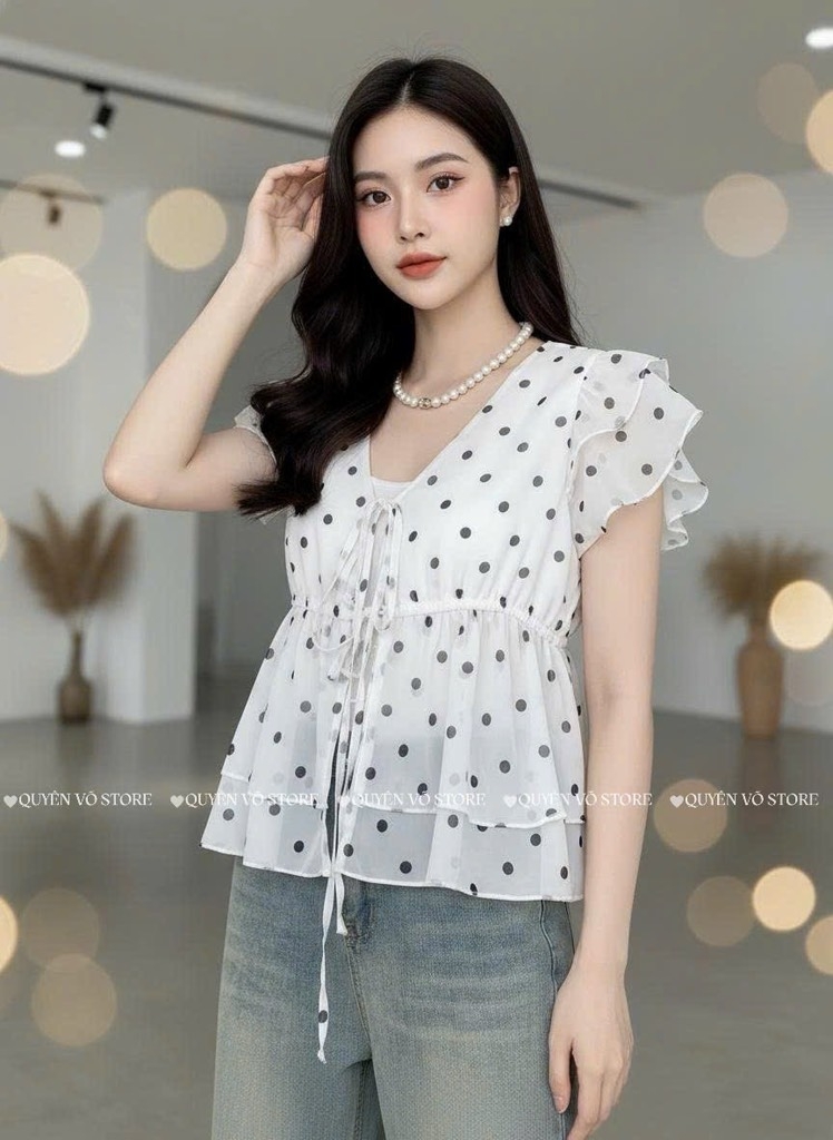 Áo Babydoll tơ chấm bi