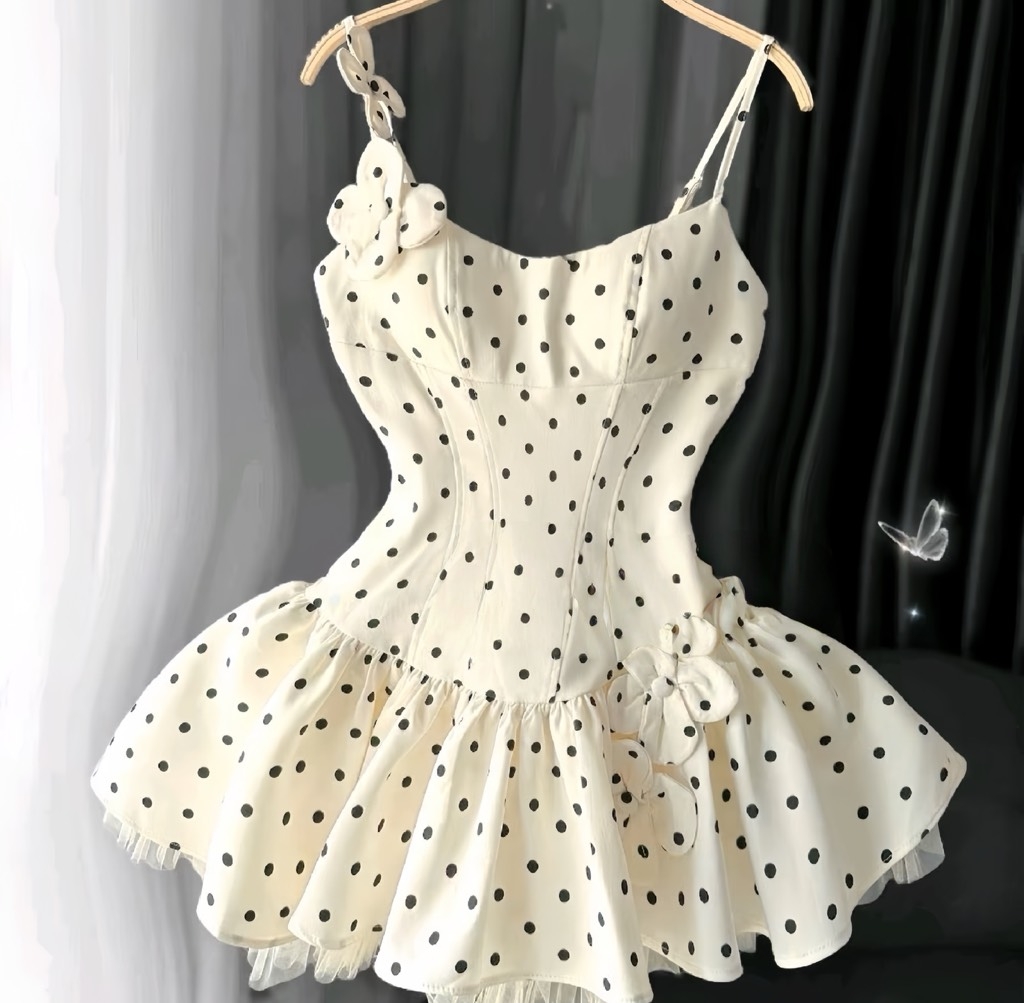 Đầm 2 dây xoè chấm bi