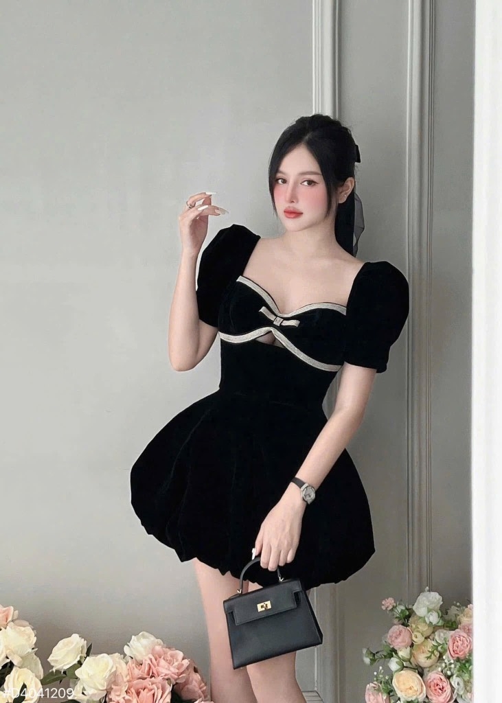 Đầm nhung bồng - Đỏ