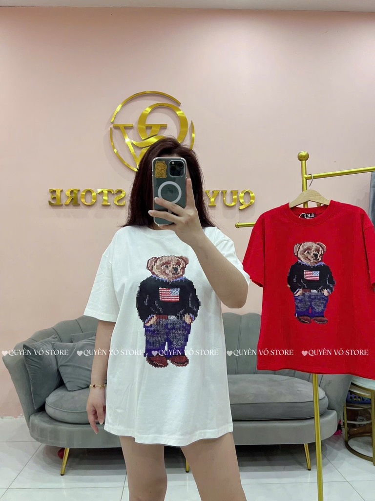 Áo thun gấu teddy - Form rộng dưới 65kg