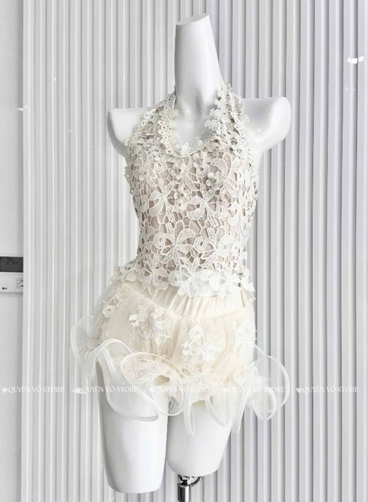 Set áo yếm ren chân váy sóng