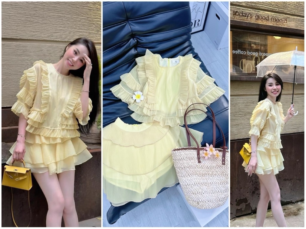 Set tơ Babydoll vàng chanh
