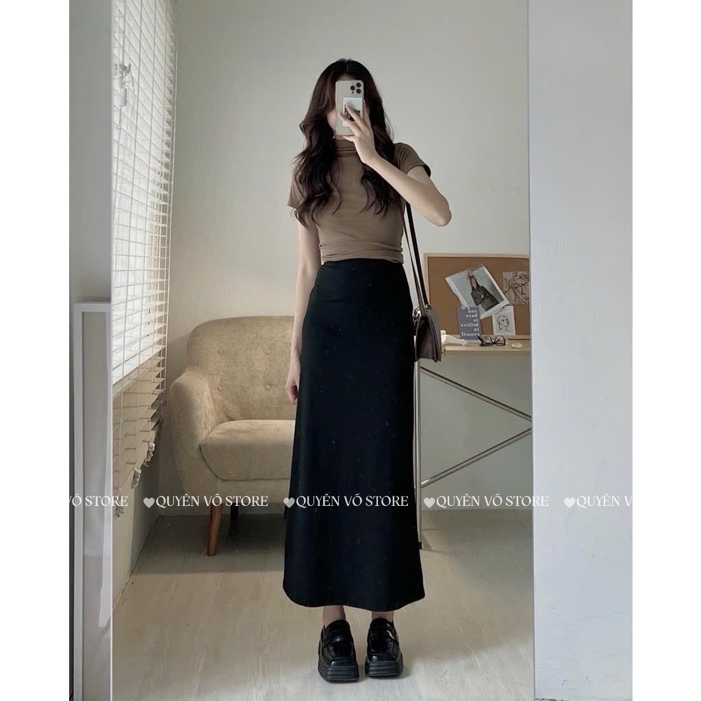 Chân váy cotton dáng dài chữ A