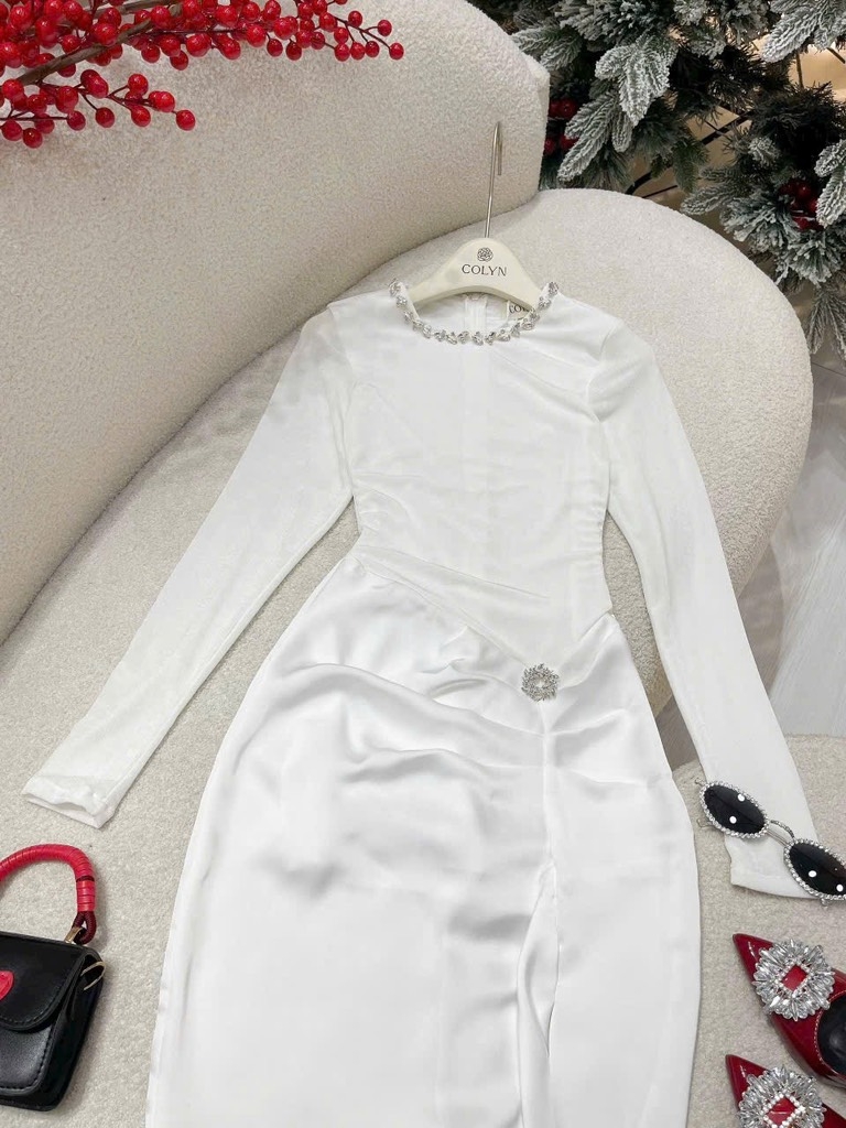 Đầm ôm body td xẻ đùi - Trắng