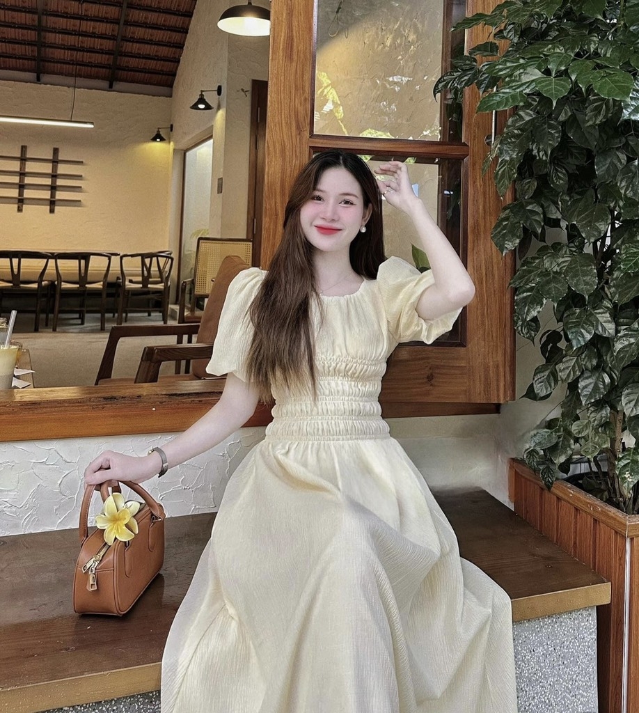 Đầm maxi kem gân moking eo - S eo 64