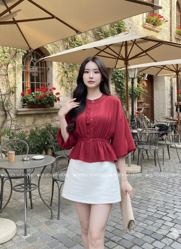 Áo sơ mi tay bồng - Đỏ