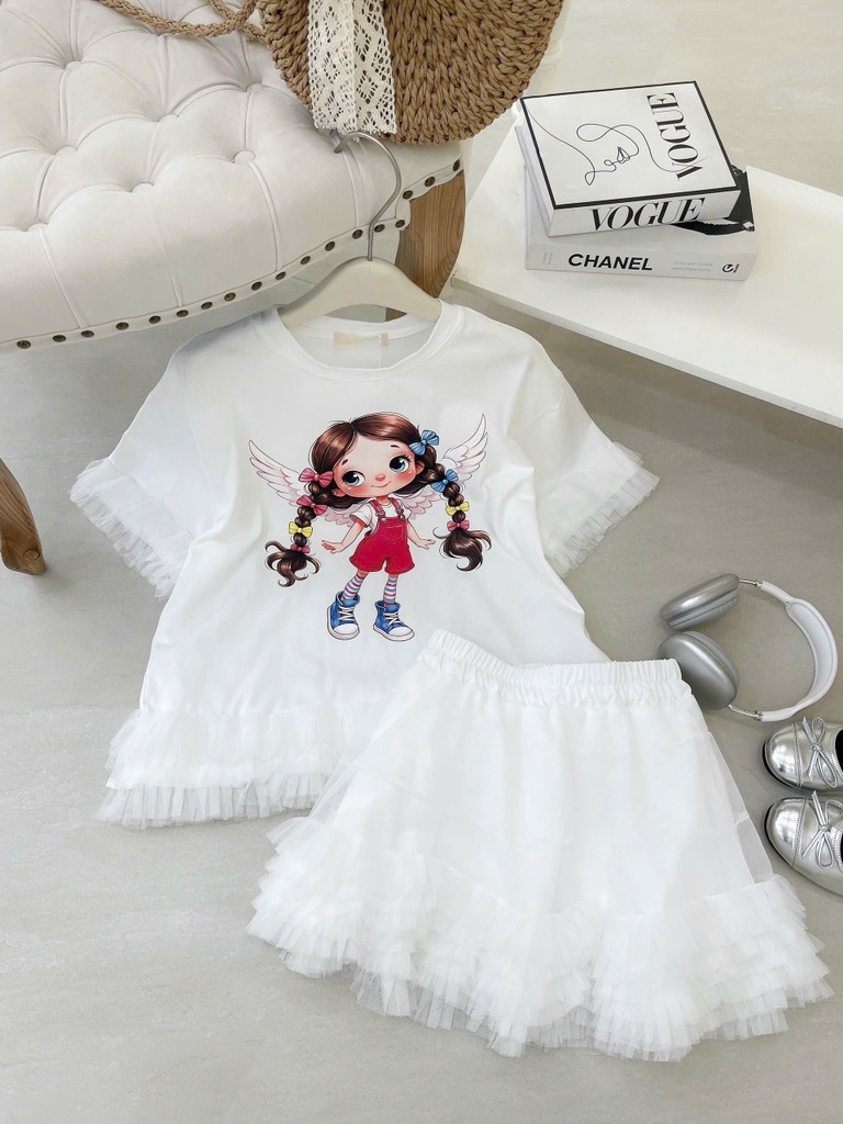 Đầm suông lai voan cô gái - trắng