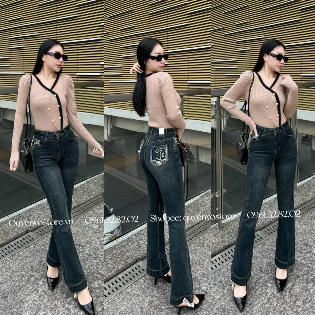 QJ 5704 Quần jean loe Chanel túi sau