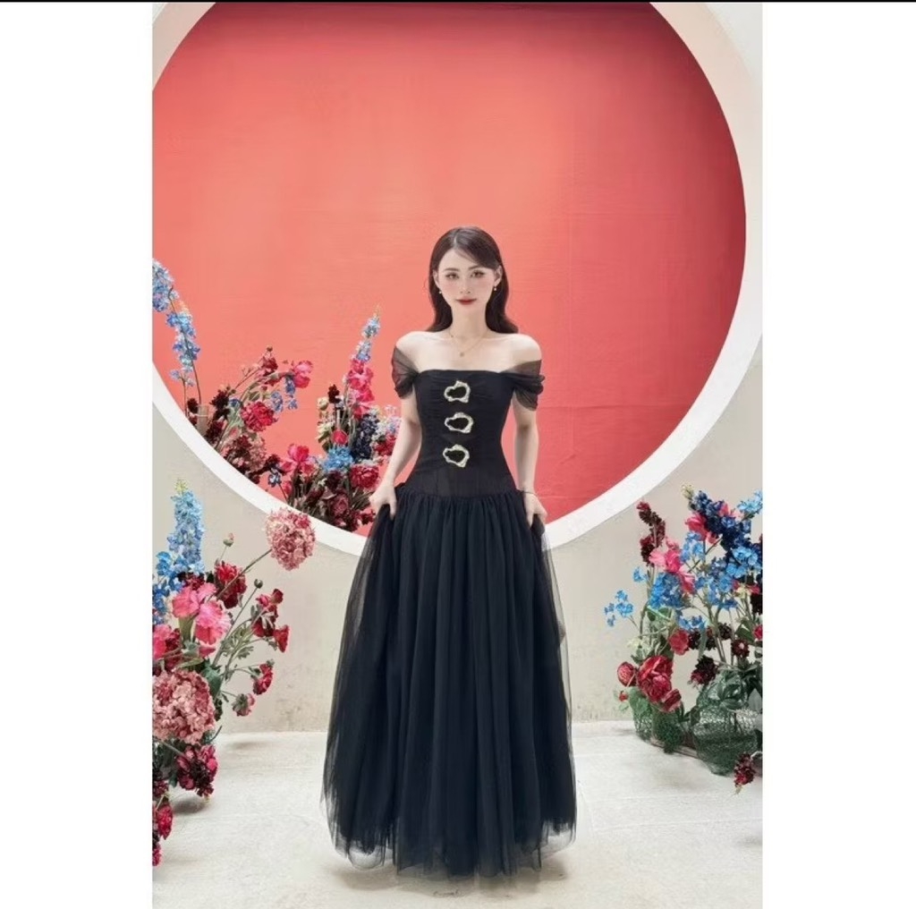 BIGSIZE 55-65kg - Đầm lưới 3 khuy thiết kế xòe