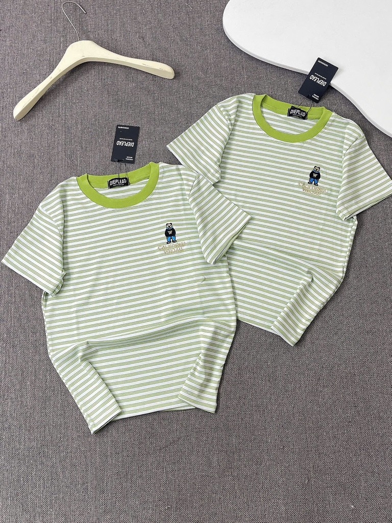 Áo thun sọc thêu gấu - Form vừa