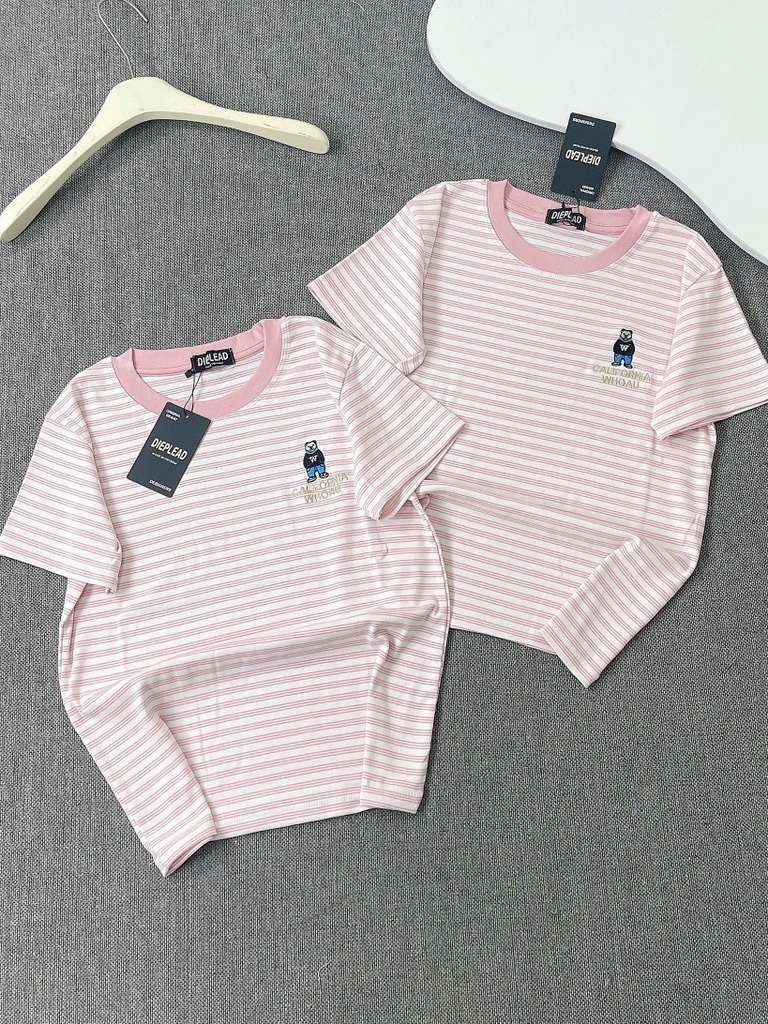 Áo thun sọc thêu gấu - Form vừa