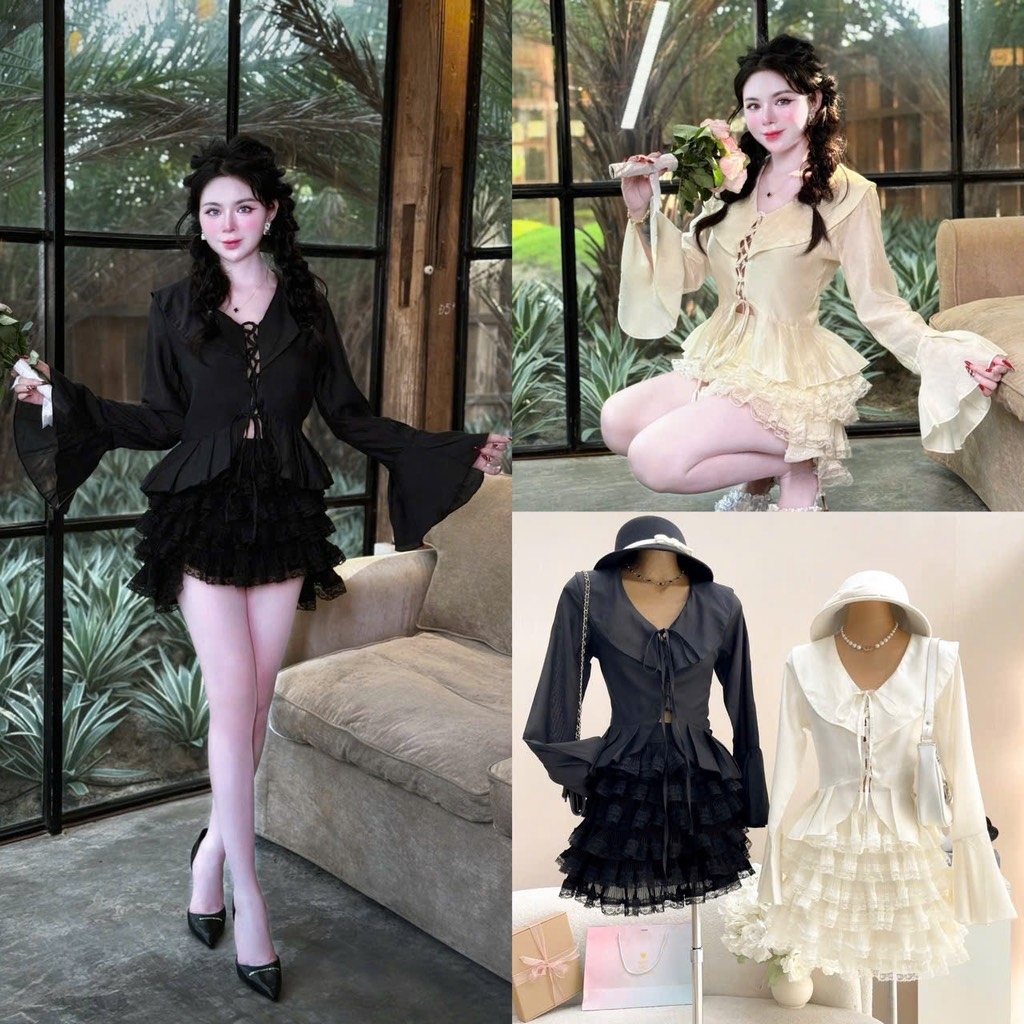 Set tay dài tiểu thư - Kem