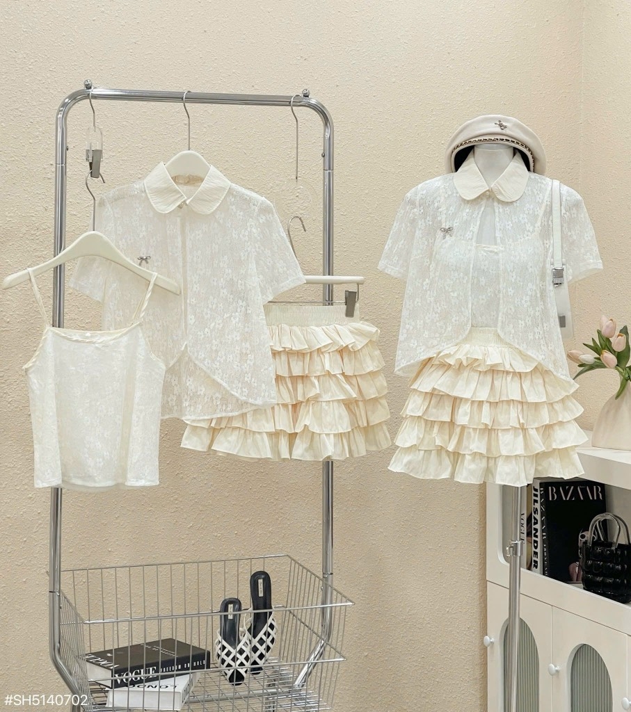 Set áo ren chân váy tầng