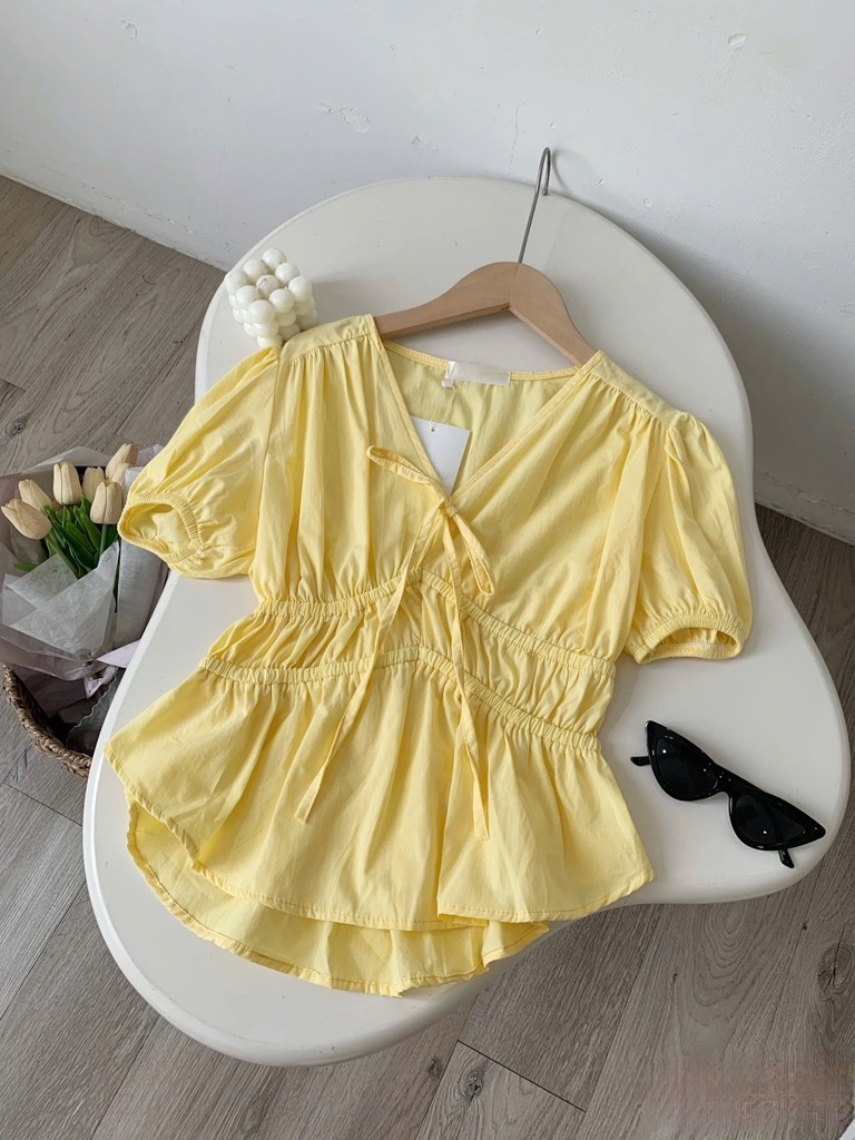 Áo thô cổ V chun eo tk - 838