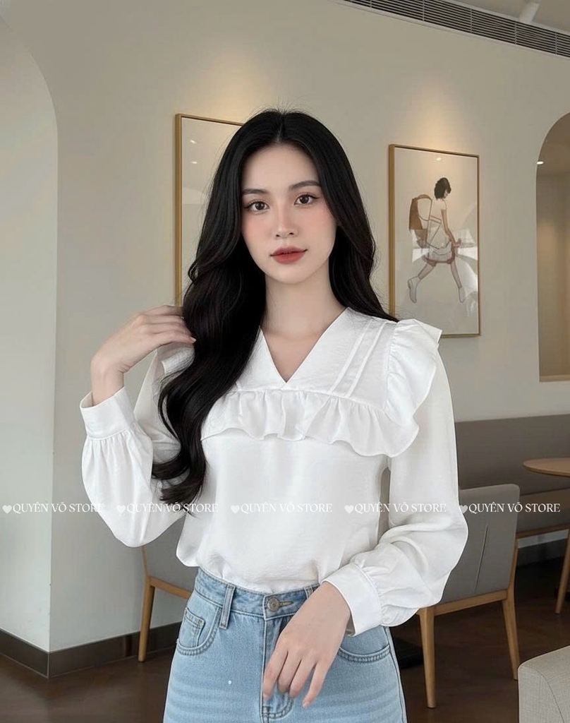 Áo cổ V bèo tay dài -Freesz 1489