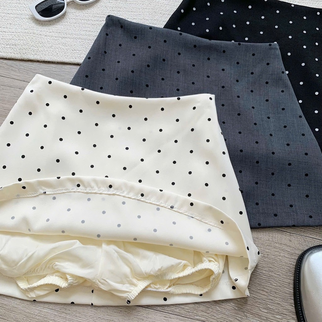 Chân váy chấm bi dáng A - Kem