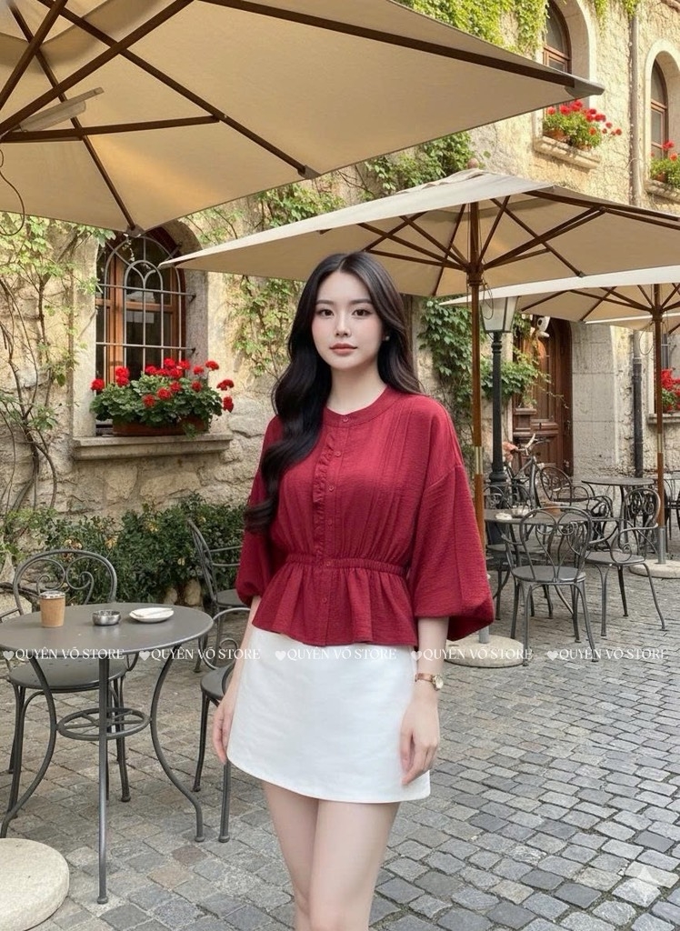 Áo sơ mi tay bồng - Đỏ