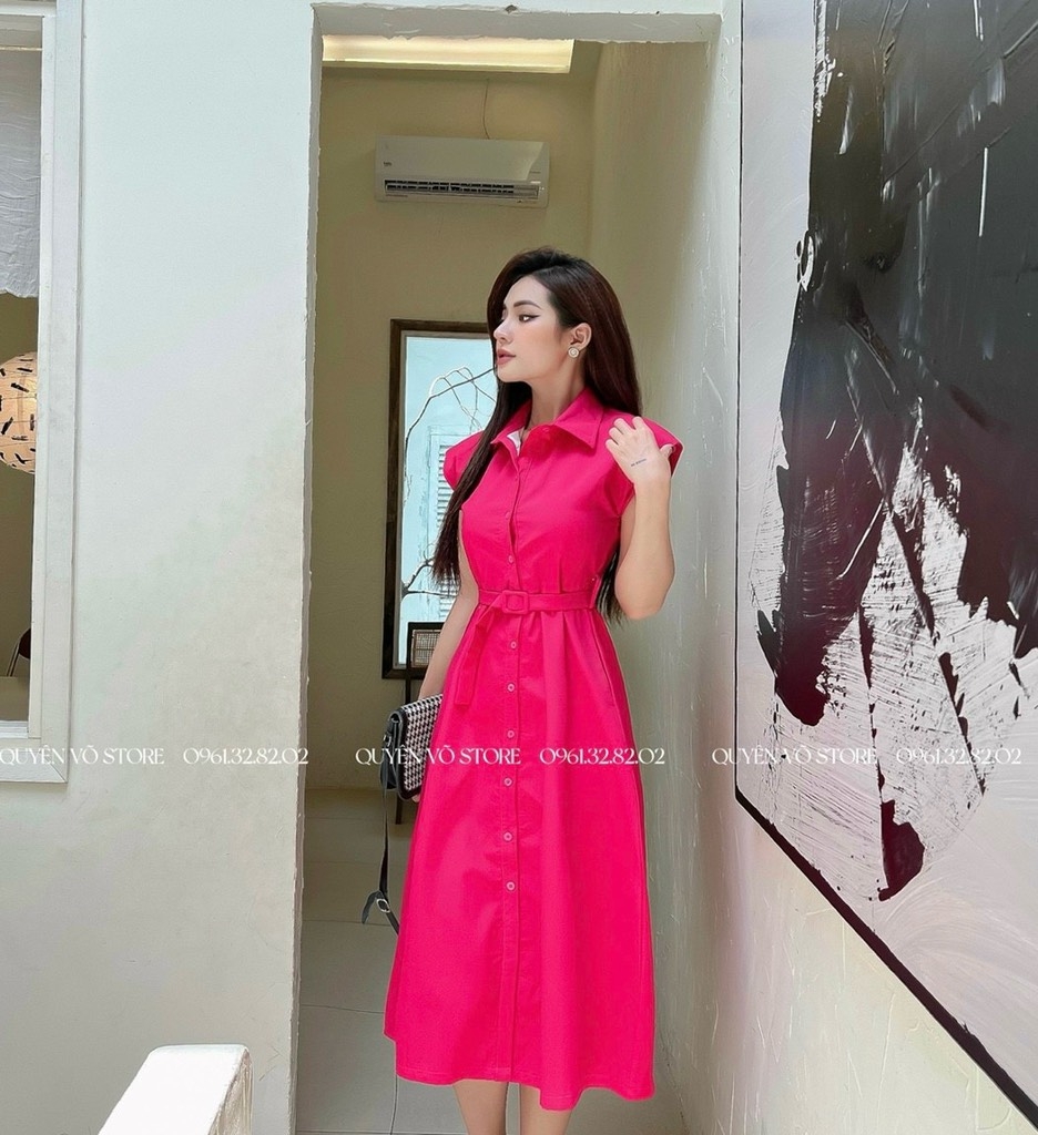 Đầm kate kèm belt cánh dơi - M