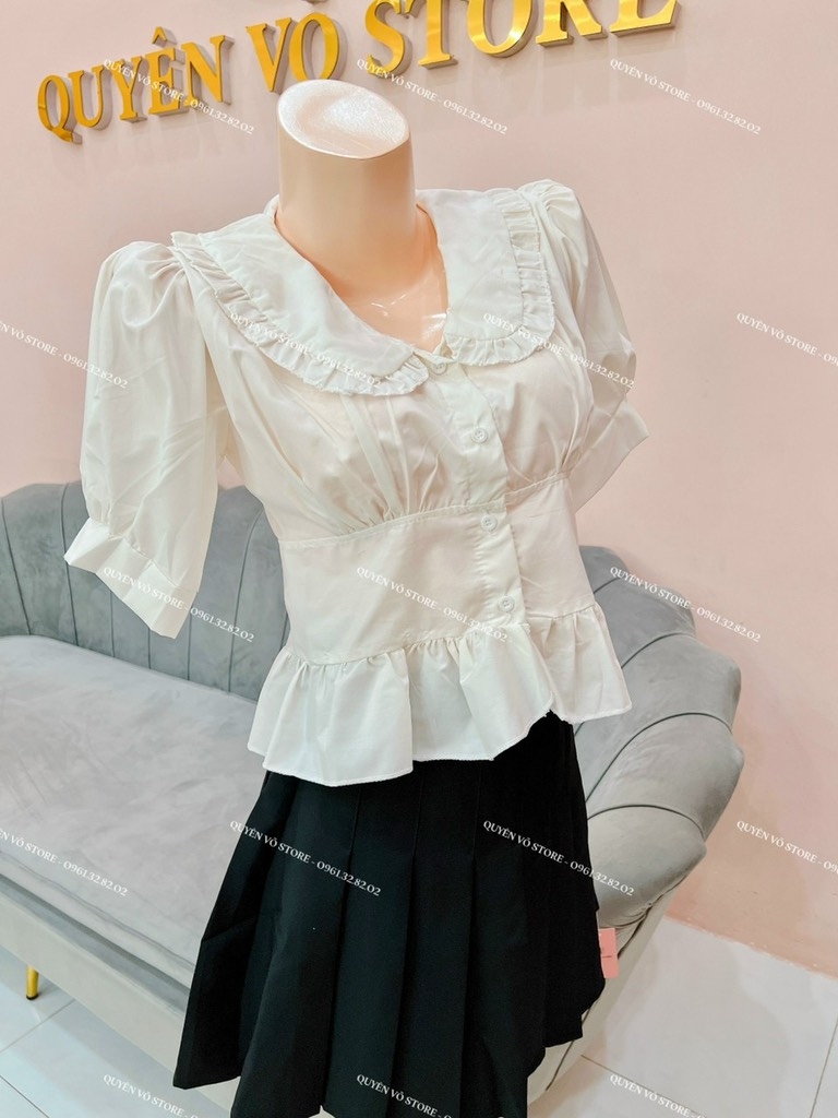Set áo Babydoll cổ sen x chân váy xếp li