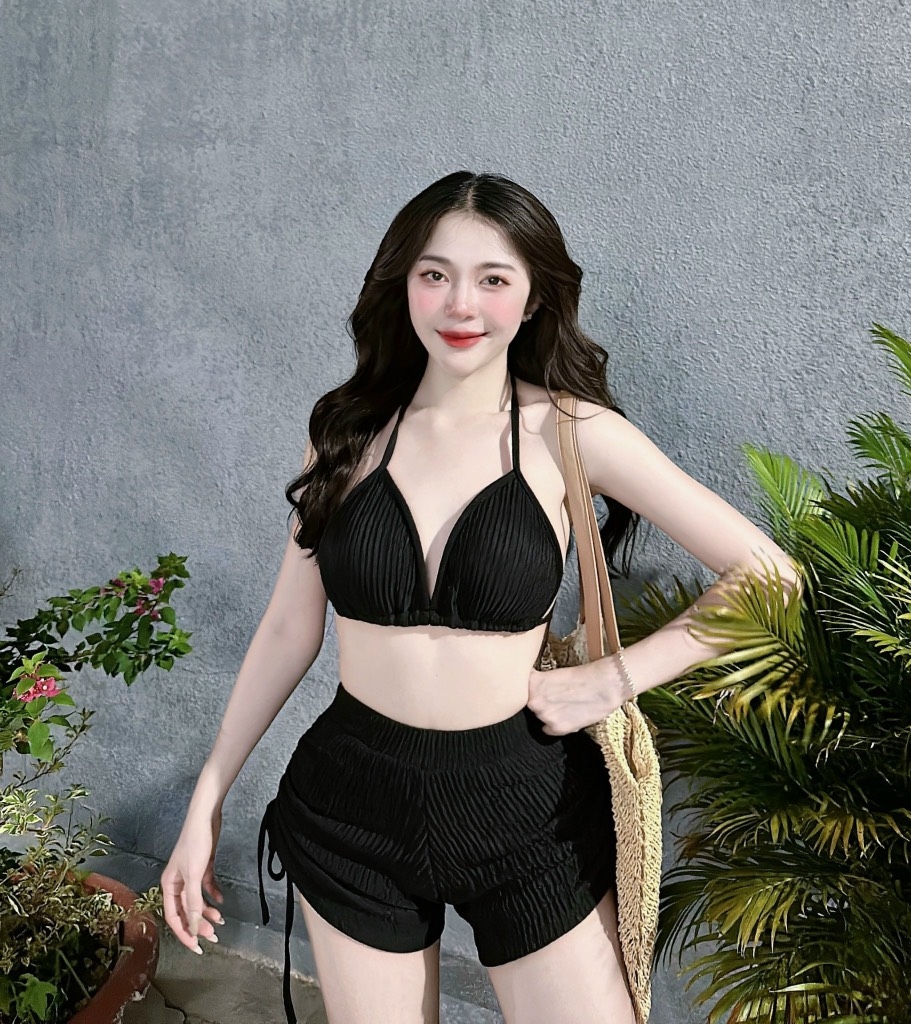 Set bikini quần đùi dây rút