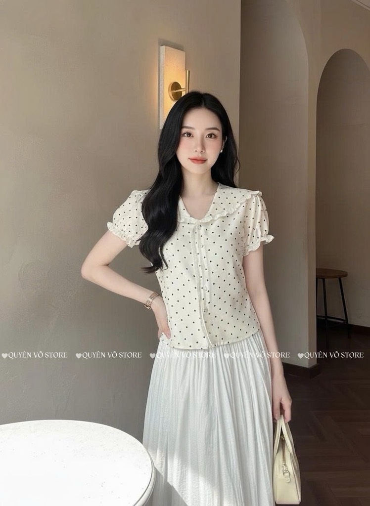 Áo sơ mi cổ thủy thủ bi viền ren - Kem 1453