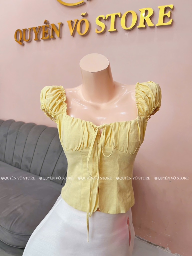 Áo ôm croptop xẻ trơn - VÀNG