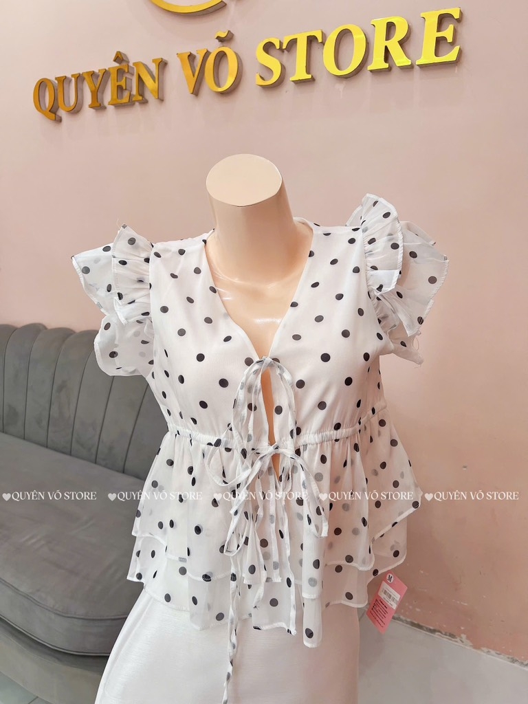 Áo Babydoll tơ chấm bi